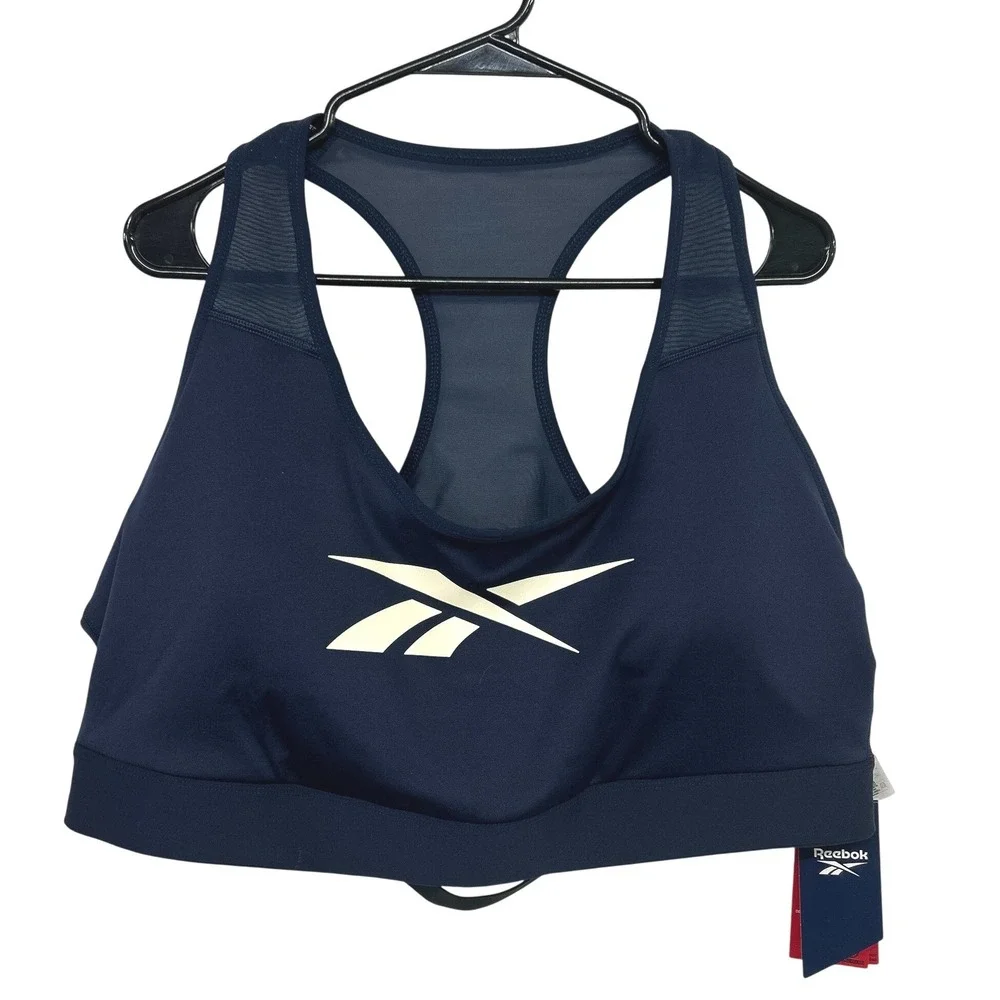 Reebok Lux Vector Race Sports Bra 3X 22-24W Navy Racerback NWT Gym Running